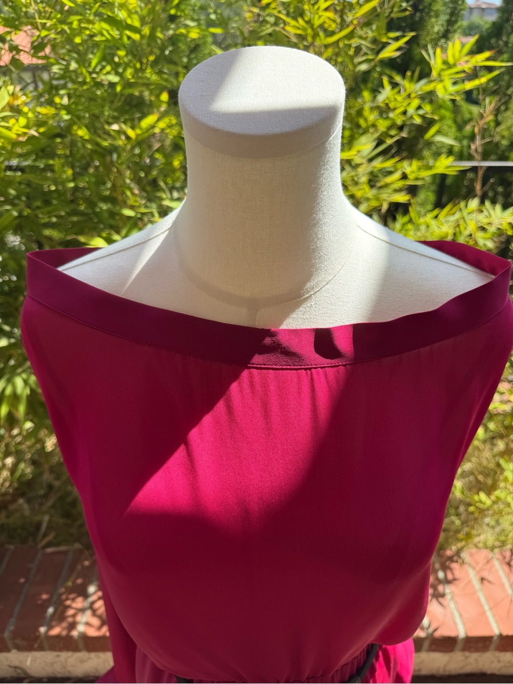 Haute Hippie Off-Shoulder Magenta Long-Sleeve Dress with Belt - Picture 3 of 12